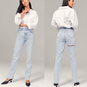 Abercrombie & Fitch Ultra High Rise 90s Straight Jean Light Destroy Back Slit